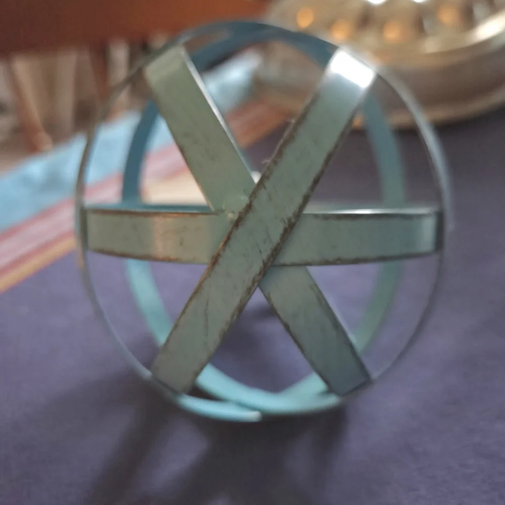 Blue Metal Banded Sphere Home Decor Patio Indoor Outdoor